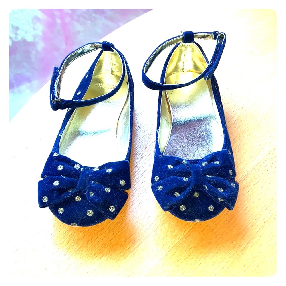 Holiday Shine Navy Velveteen Bow w/Gold Dots